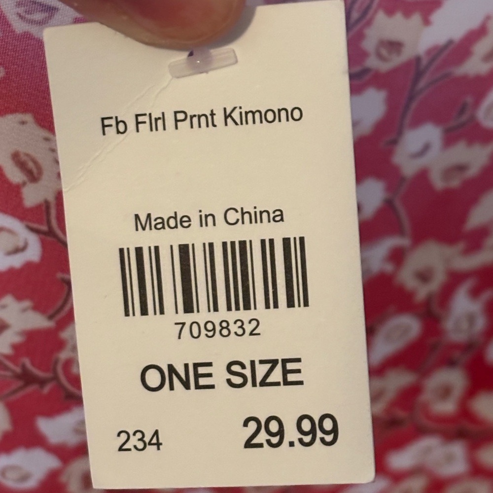 Boho PinkRed floral maxi long kimono beach coverup- L/XL - Picture 6 of 8